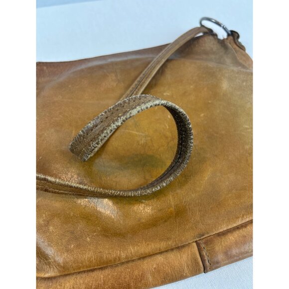 Vintage 70s Brown Leather Shoulder Bag Adjustable Strap Zipper Pocket - Picture 6 of 16